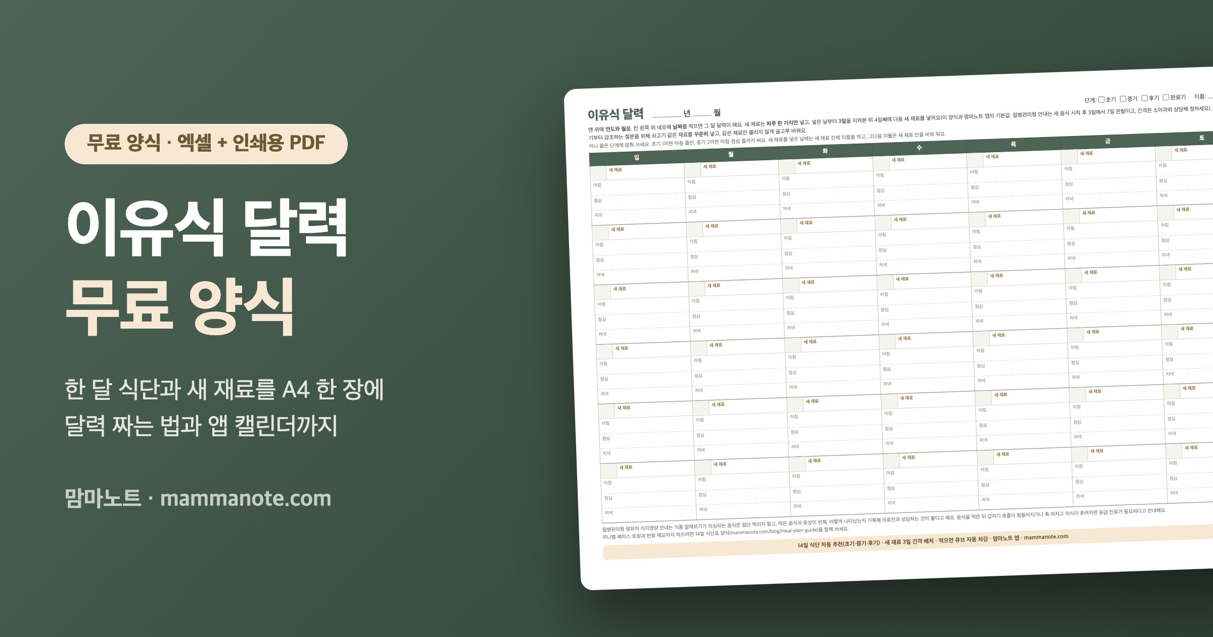 이유식 달력 양식 무료, 한 달 식단 짜는 법